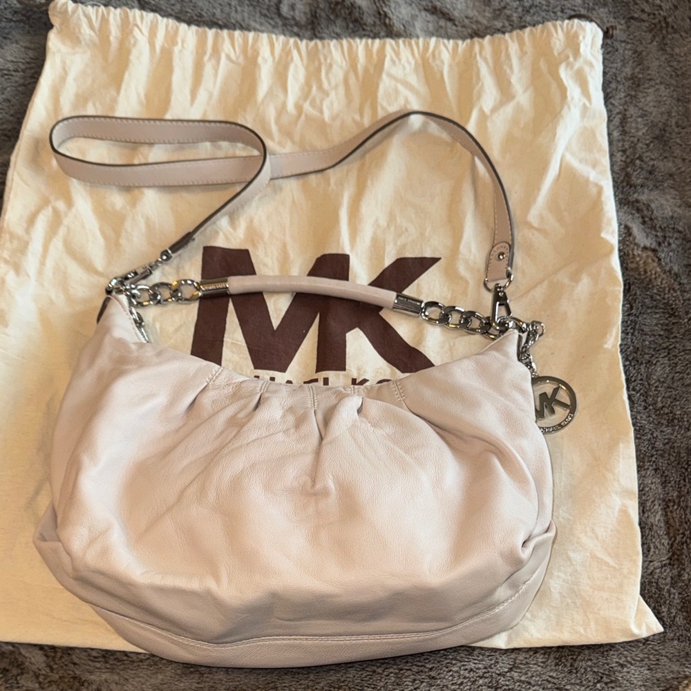 Michael Kors Hobo Pebbled Leather Shoulder Bag in Light Tan with Removable Strap